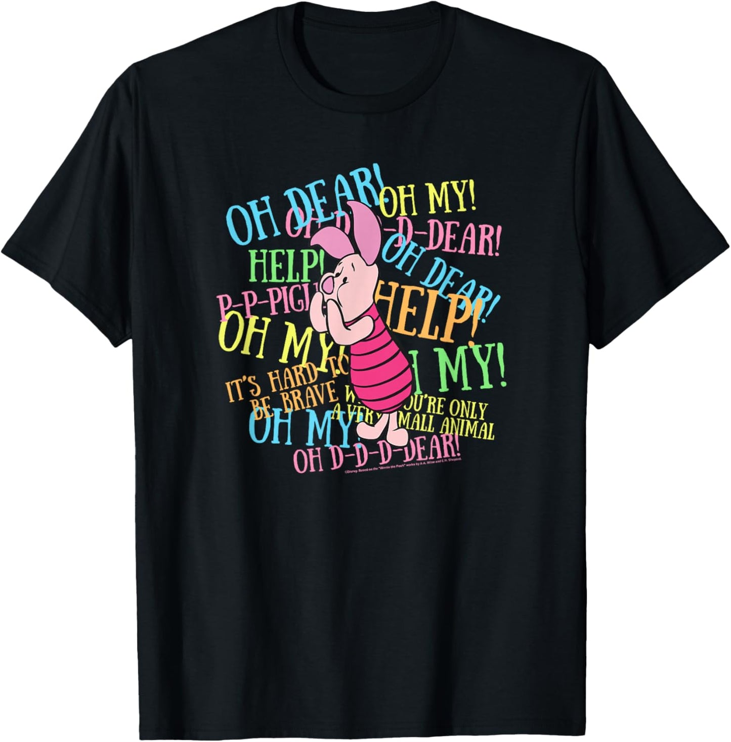 Disney Winnie The Pooh Piglet Scared Quotes T-Shirt - T-Shirt | Black