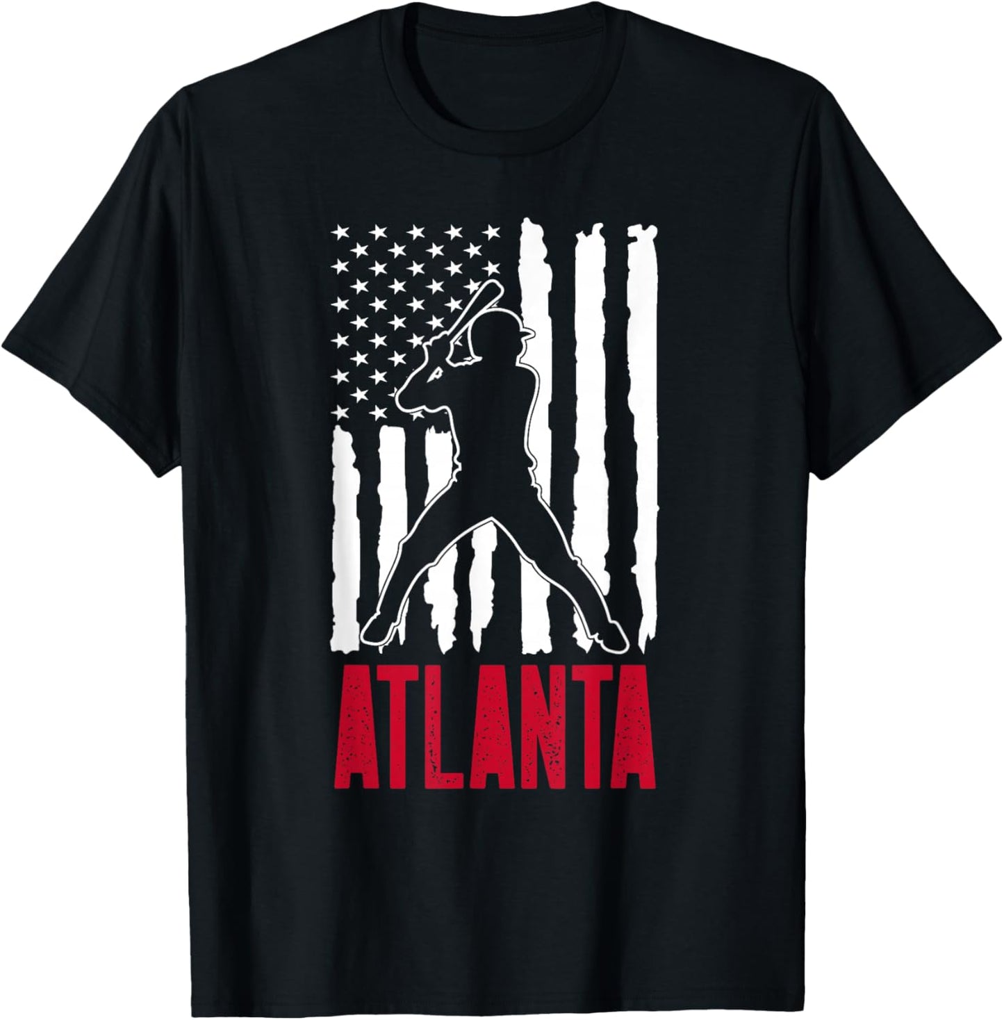 Vintage Atlanta American Flag Distressed Baseball T-Shirt - T-Shirt | Black