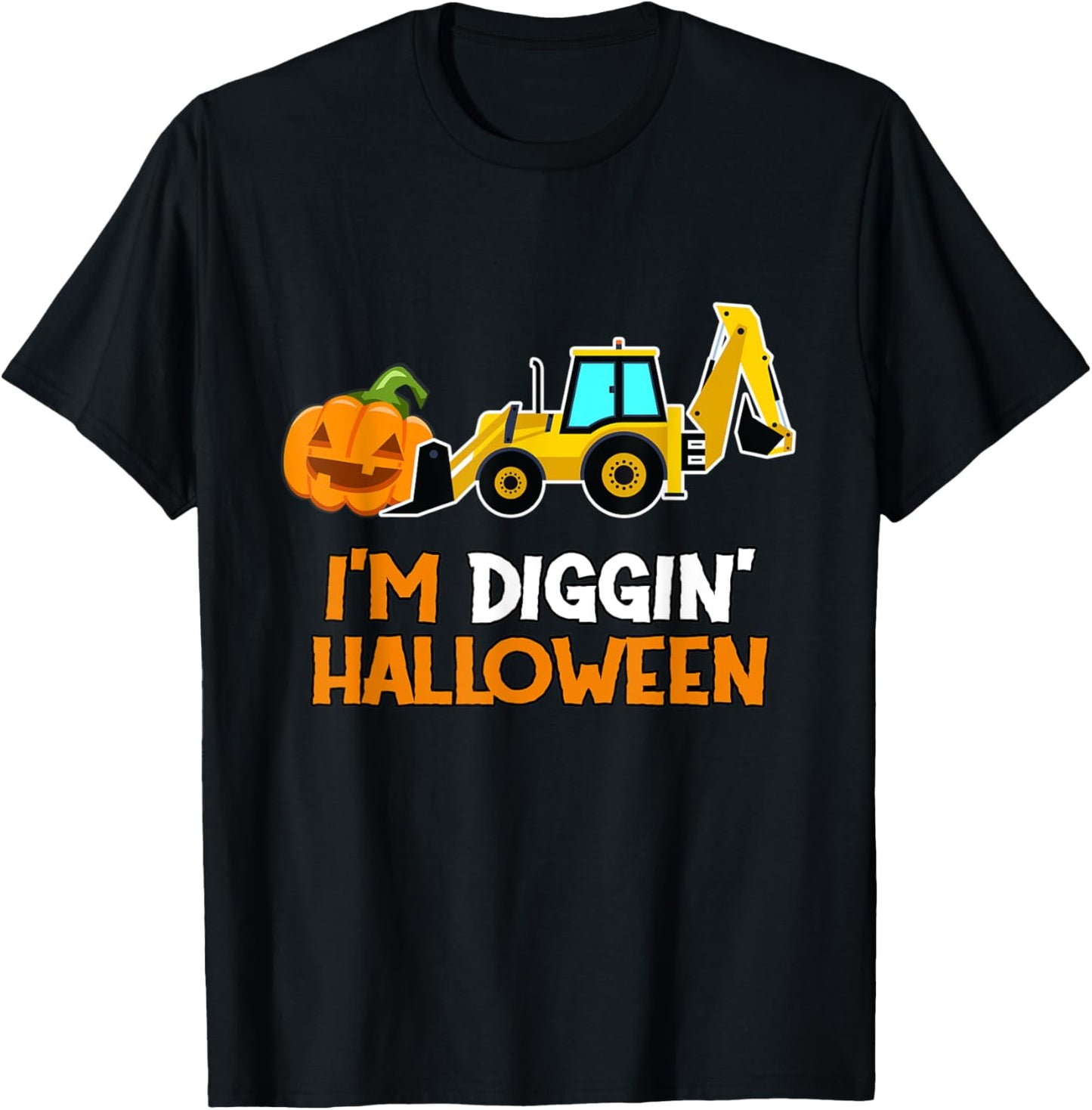 Kids Boys Backhoe Diggin Halloween Toddler Pumpkin Tractor T-Shirt - T-Shirt | Black