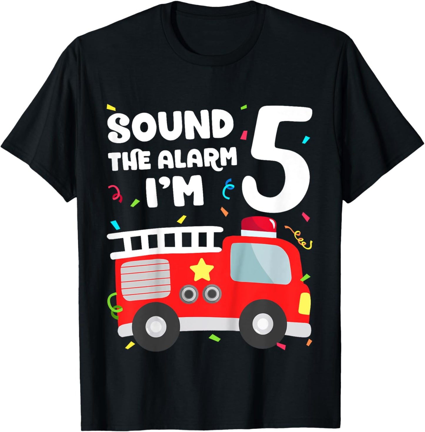 Kids Fire Truck 5th Birthday Toddler Boy Firefighter 5 Year Old T-Shirt - T-Shirt | Black