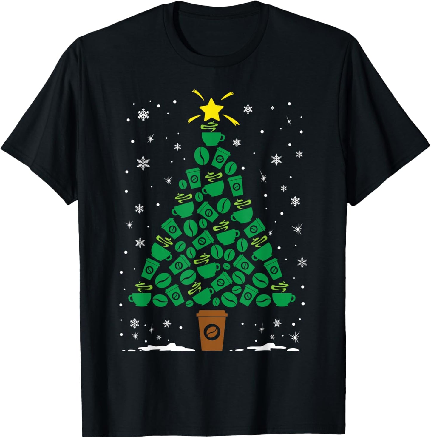 Coffee Caffeine Lover Holiday Family Matching Christmas Tree T-Shirt - T-Shirt | Black