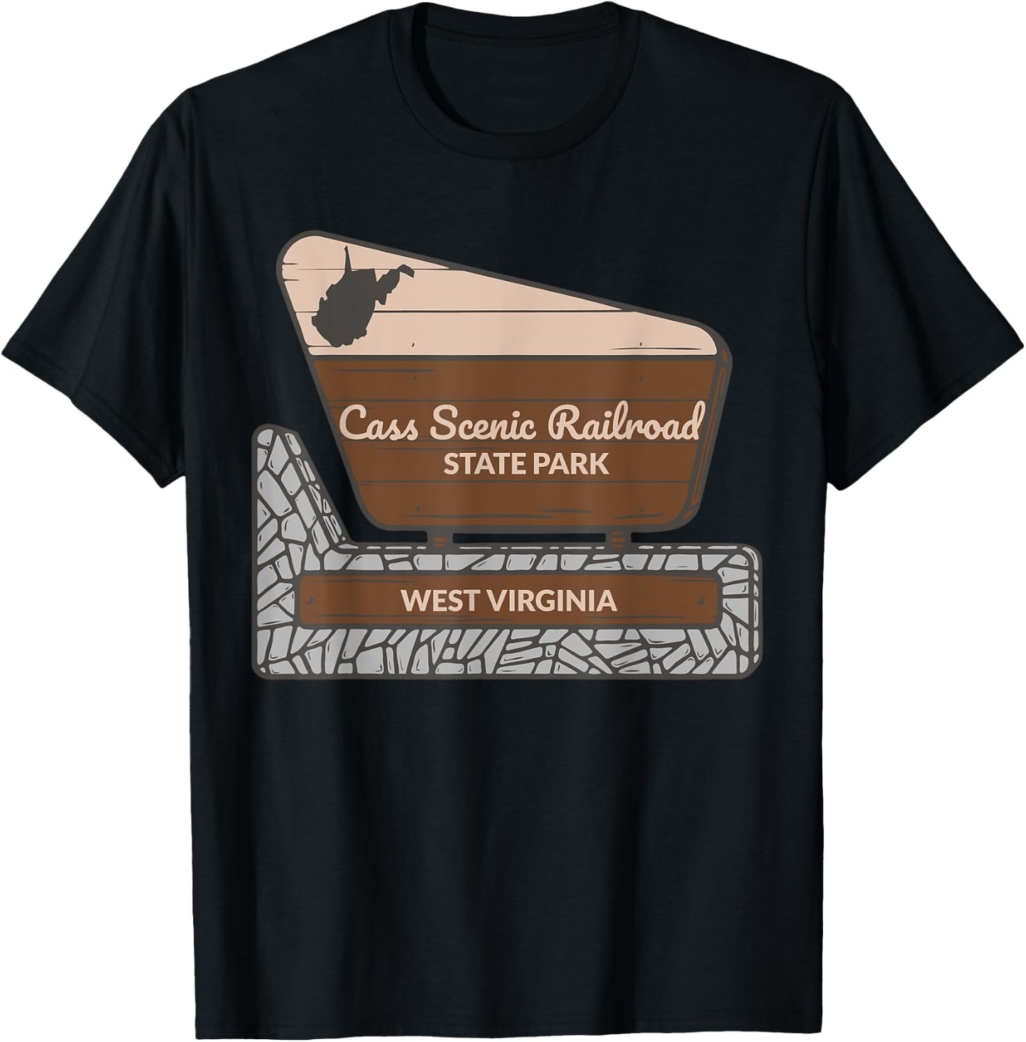 Cass Scenic Railroad State Park West Virginia Welcome Sign T-Shirt - T-Shirt | Black