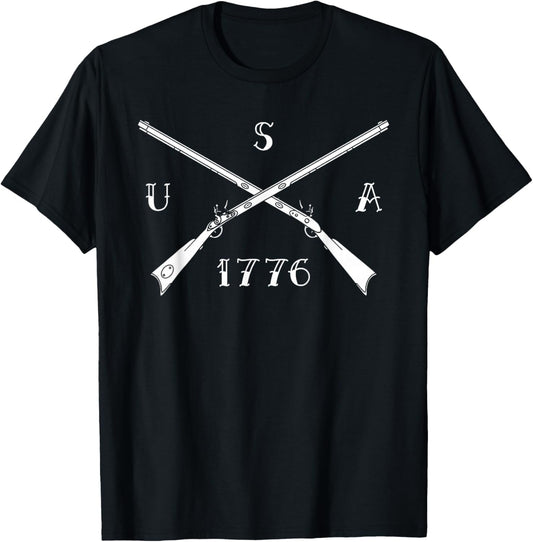 Black Powder Muzzleloading Accessories and Apparel USA 1776 Flintlock Muzzleloading Rifle T-Shirt - T-Shirt | Black