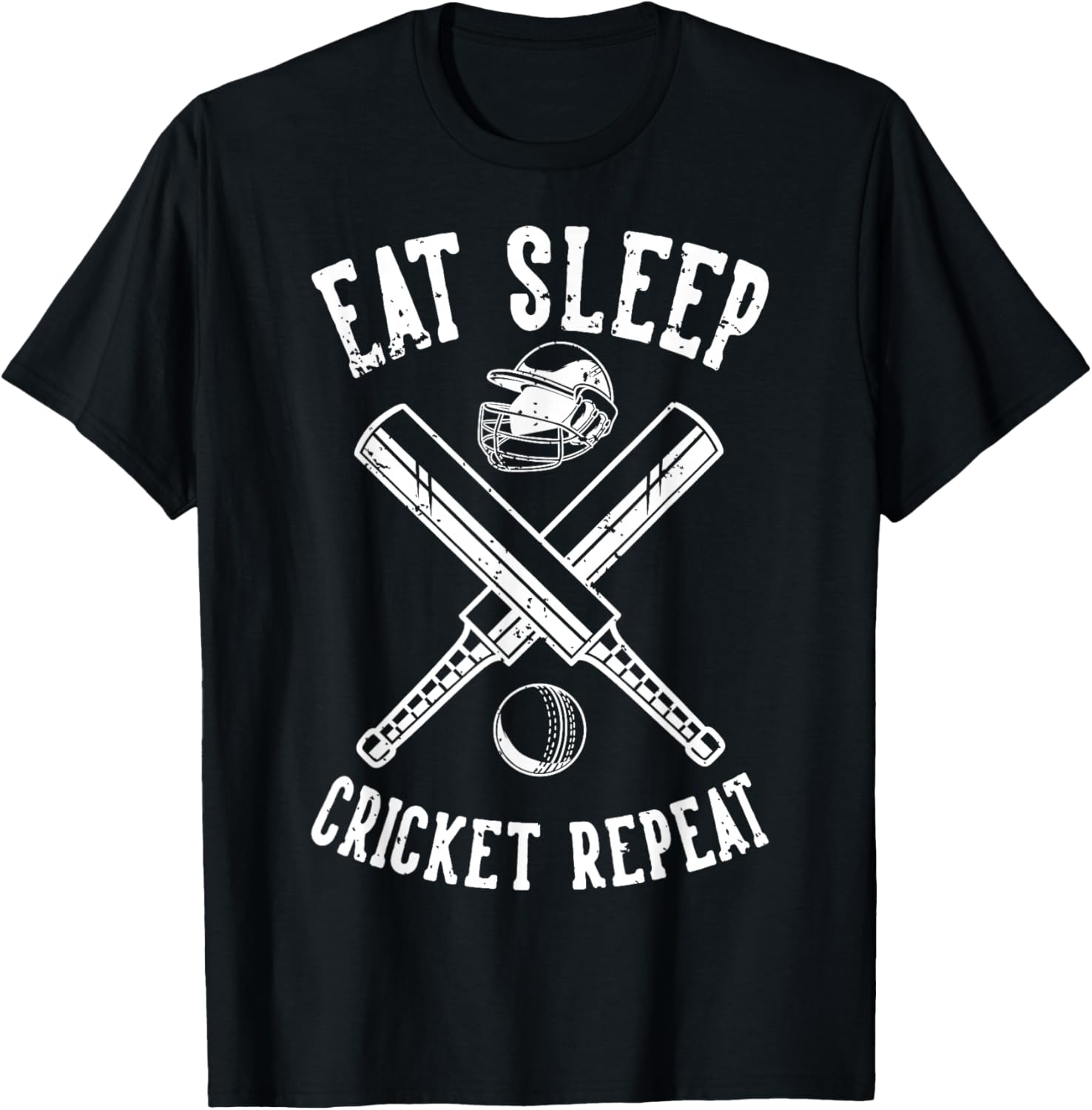 Eat Sleep Cricket Repeat | Bat Cricket T-Shirt - T-Shirt | Black