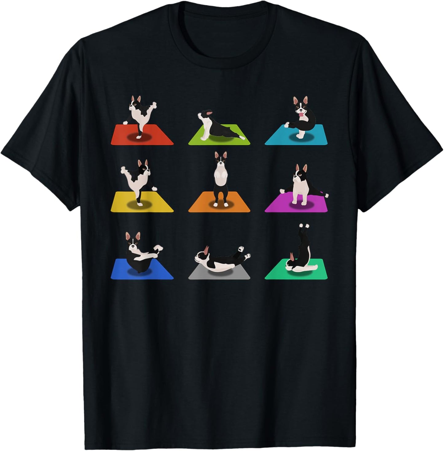 Funny Boston Terriers Yoga Asana Pose and Meditation T-Shirt - T-Shirt | Black