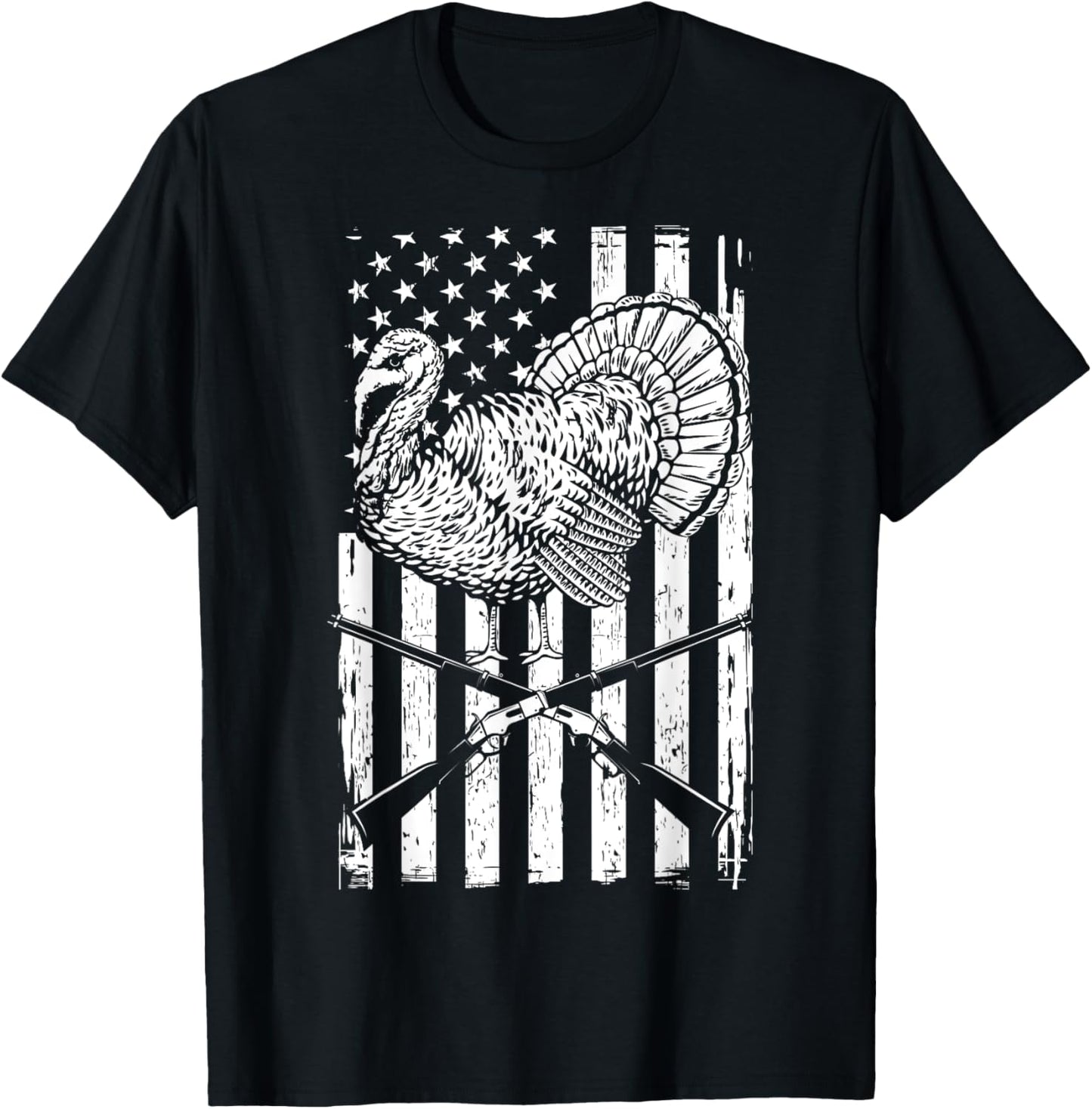 Turkey Hunting American Flag Independence Day Men T-Shirt - T-Shirt | Black