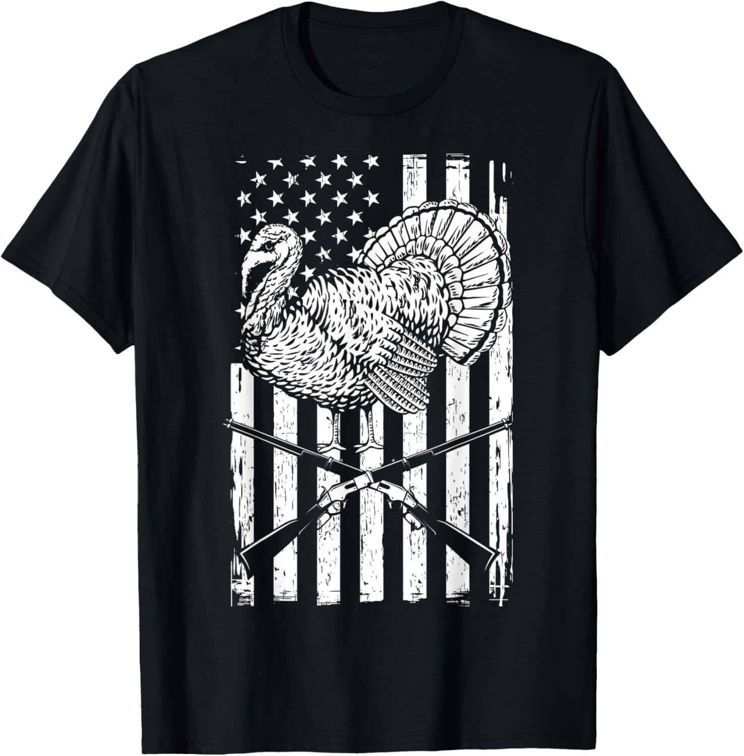 Turkey Hunting American Flag Independence Day Men T-Shirt - T-Shirt | Black