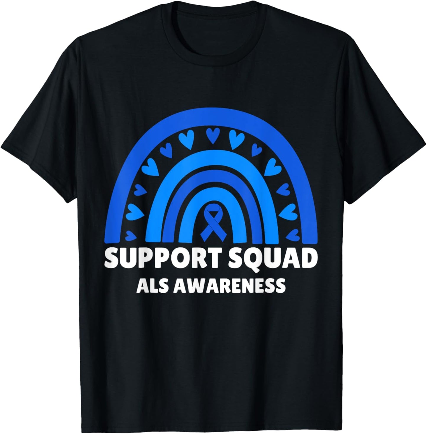 Support Squad ALS Awareness Month Men Women Kids Blue Ribbon T-Shirt - T-Shirt | Black
