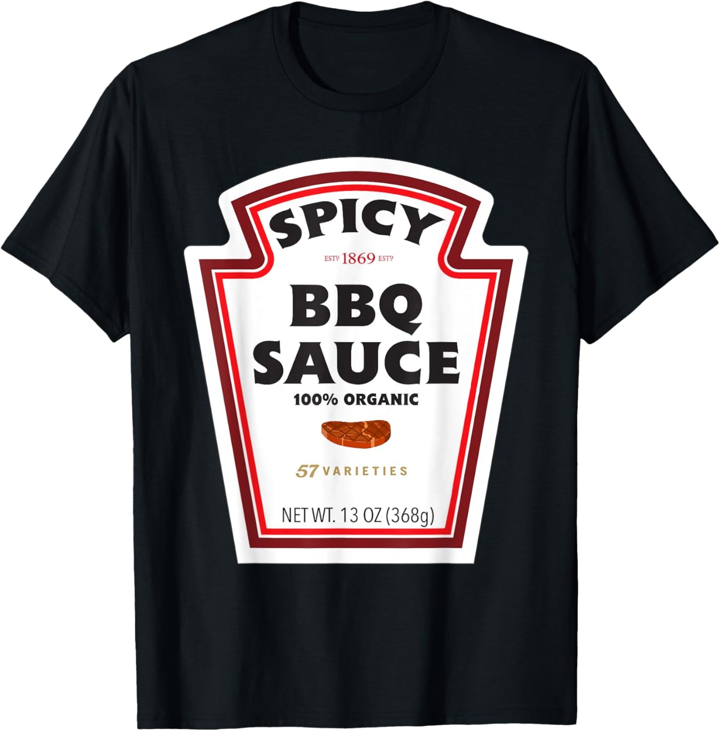 Spicy BBQ Sauce Bottle Label Funny Halloween Costume Outfit T-Shirt - T-Shirt | Black