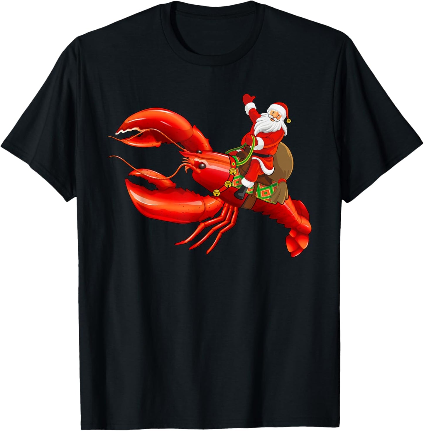 Funny Lobster Lover Santa Riding Lobster Christmas T-Shirt - T-Shirt | Black