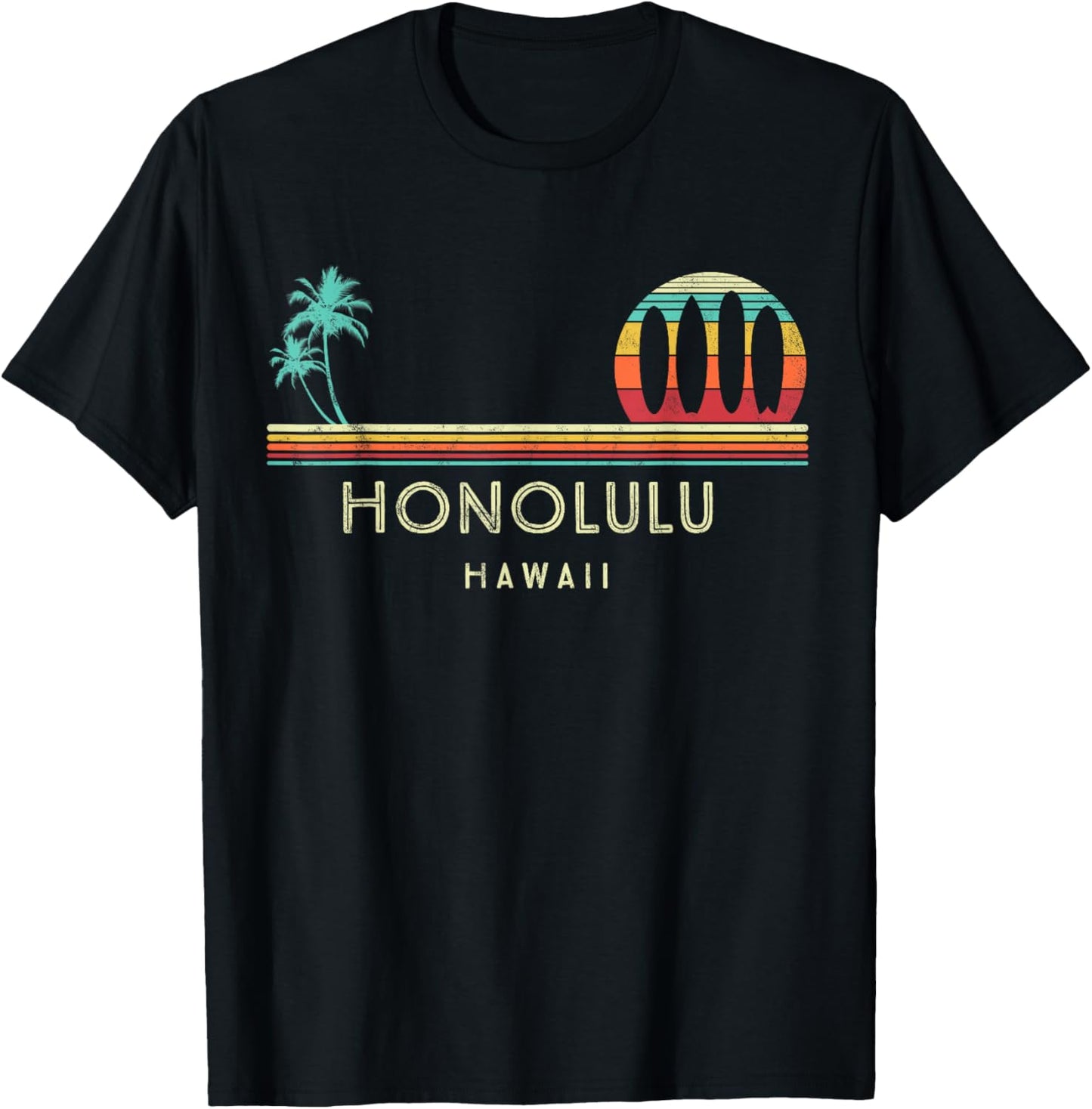 Vintage Hawaii Honolulu - Palm trees Tropical - Surf T-Shirt - T-Shirt | Black