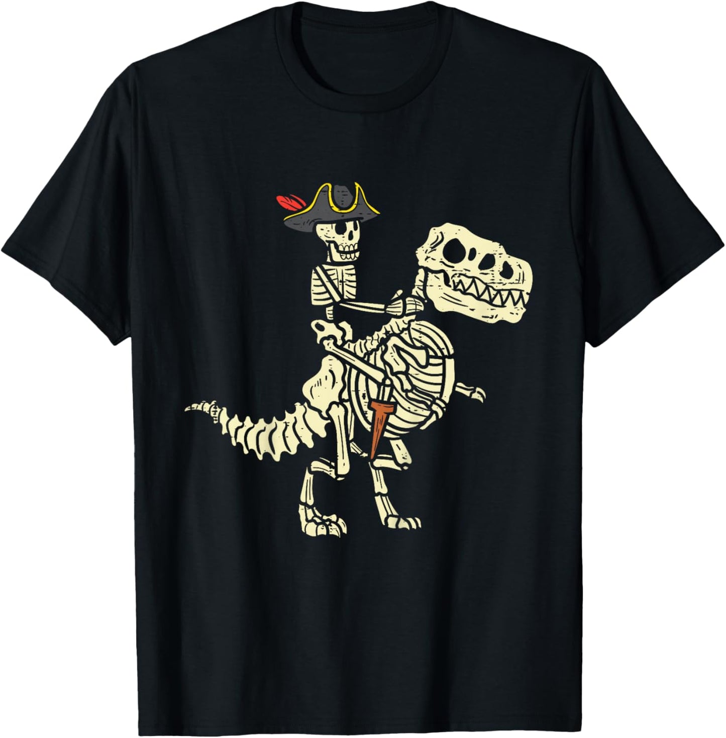 Kids Skeleton Pirate On Trex Halloween Dinosaur Toddler Boys Kids T-Shirt - T-Shirt | Black