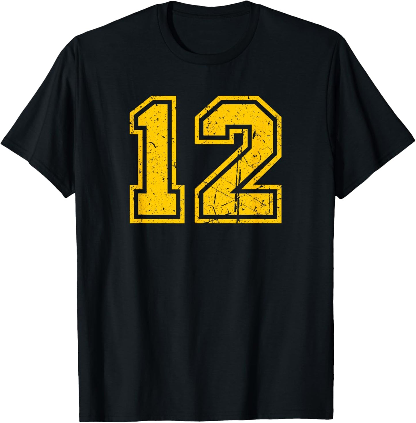Number #12 Sport Yellow Vintage Number T-Shirt - T-Shirt | Black
