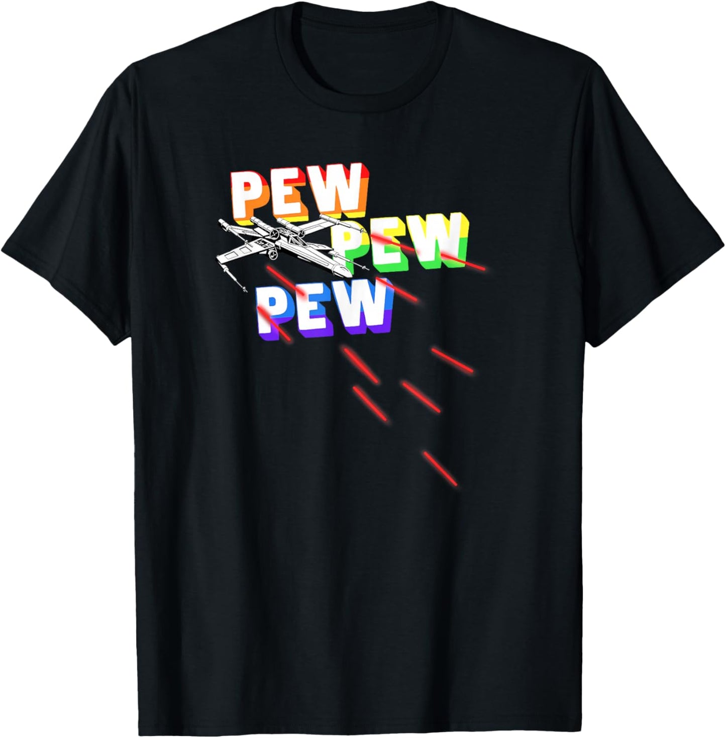 Star Wars X-Wing Pew Pew Pew Rainbow T-Shirt - T-Shirt | Black