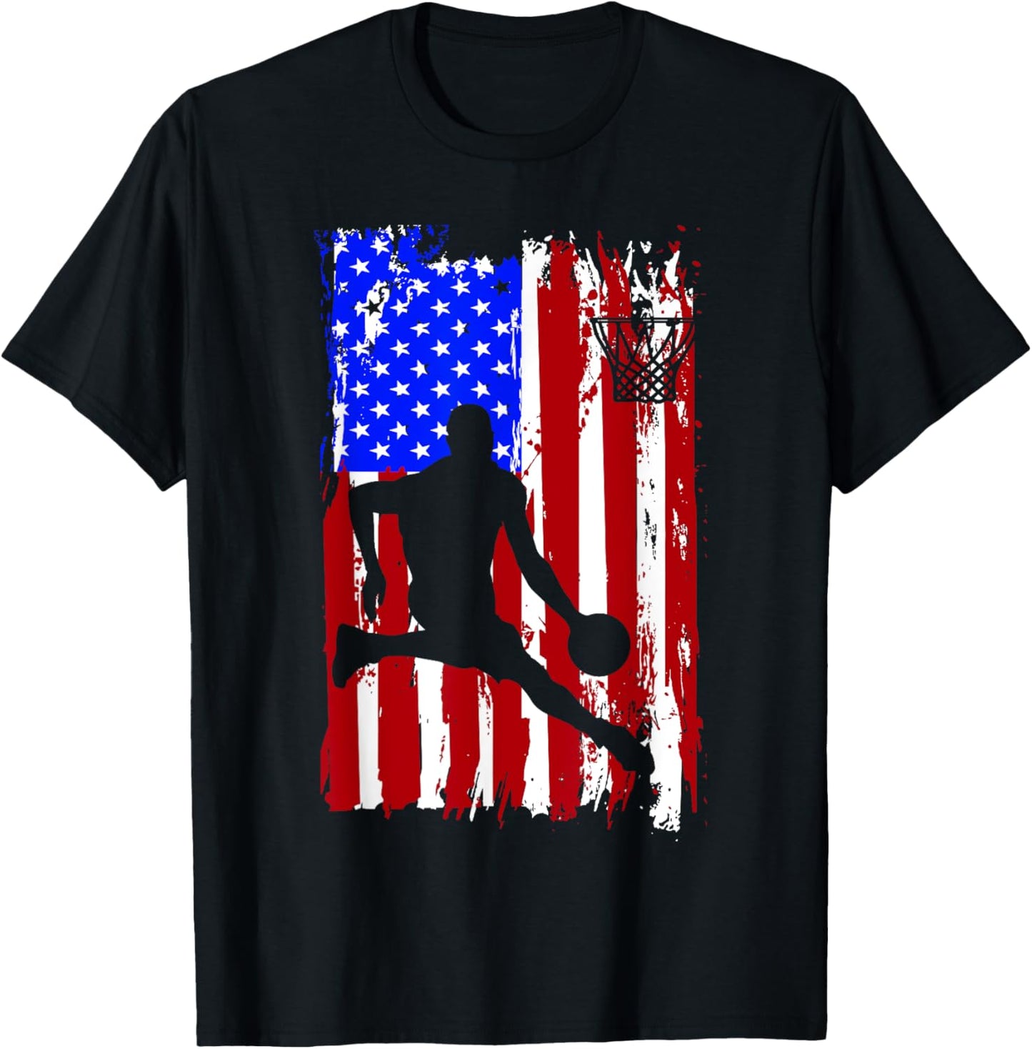 Vintage American Flag Basketball T-Shirt - T-Shirt | Black