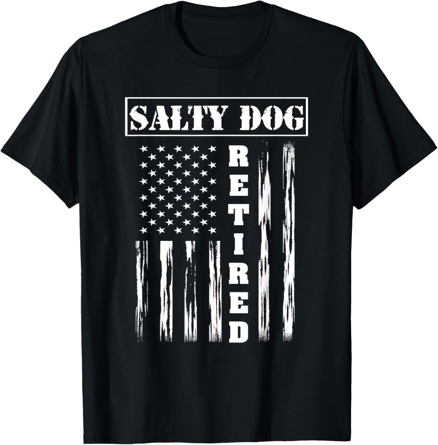 Salty Dog Retired Veteran - American Flag Men T-Shirt - T-Shirt | Black