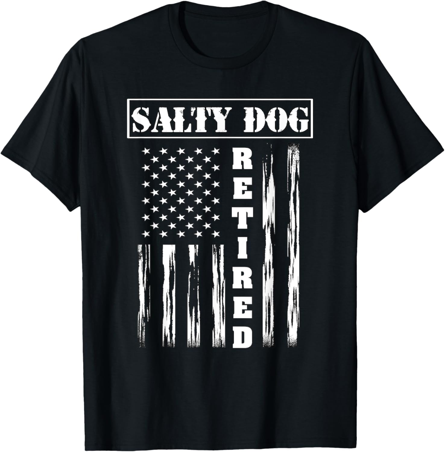 Salty Dog Retired Veteran - American Flag Men T-Shirt - T-Shirt | Black