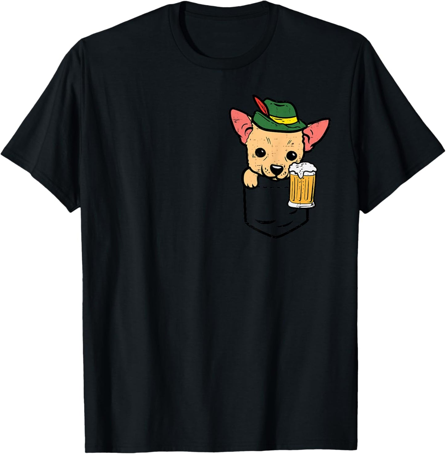 Pocket German Chihuahua Oktoberfest Bavarian Chiwawa Dog T-Shirt - T-Shirt | Black