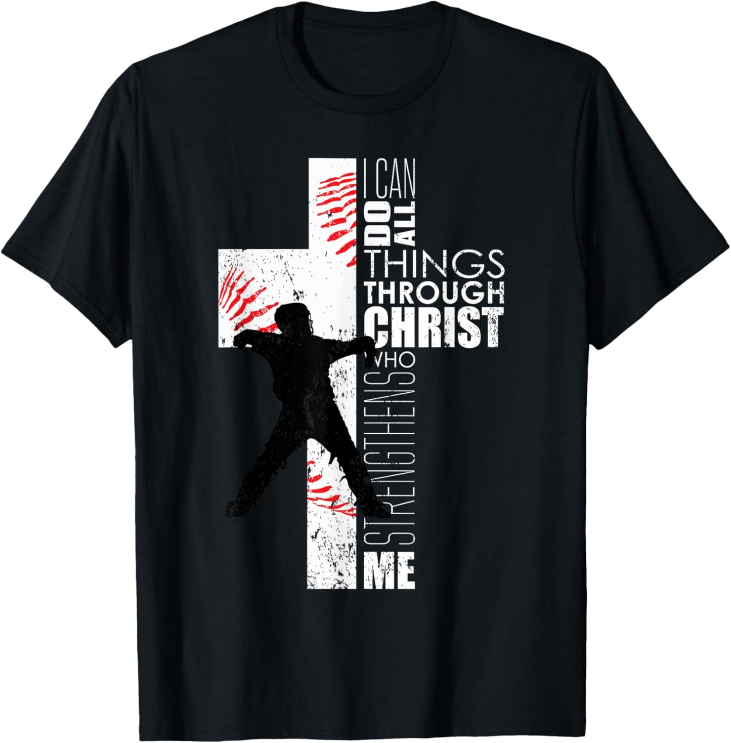 Christian Philippians 4:13 Kids Boys Cross Baseball Catcher T-Shirt - T-Shirt | Black