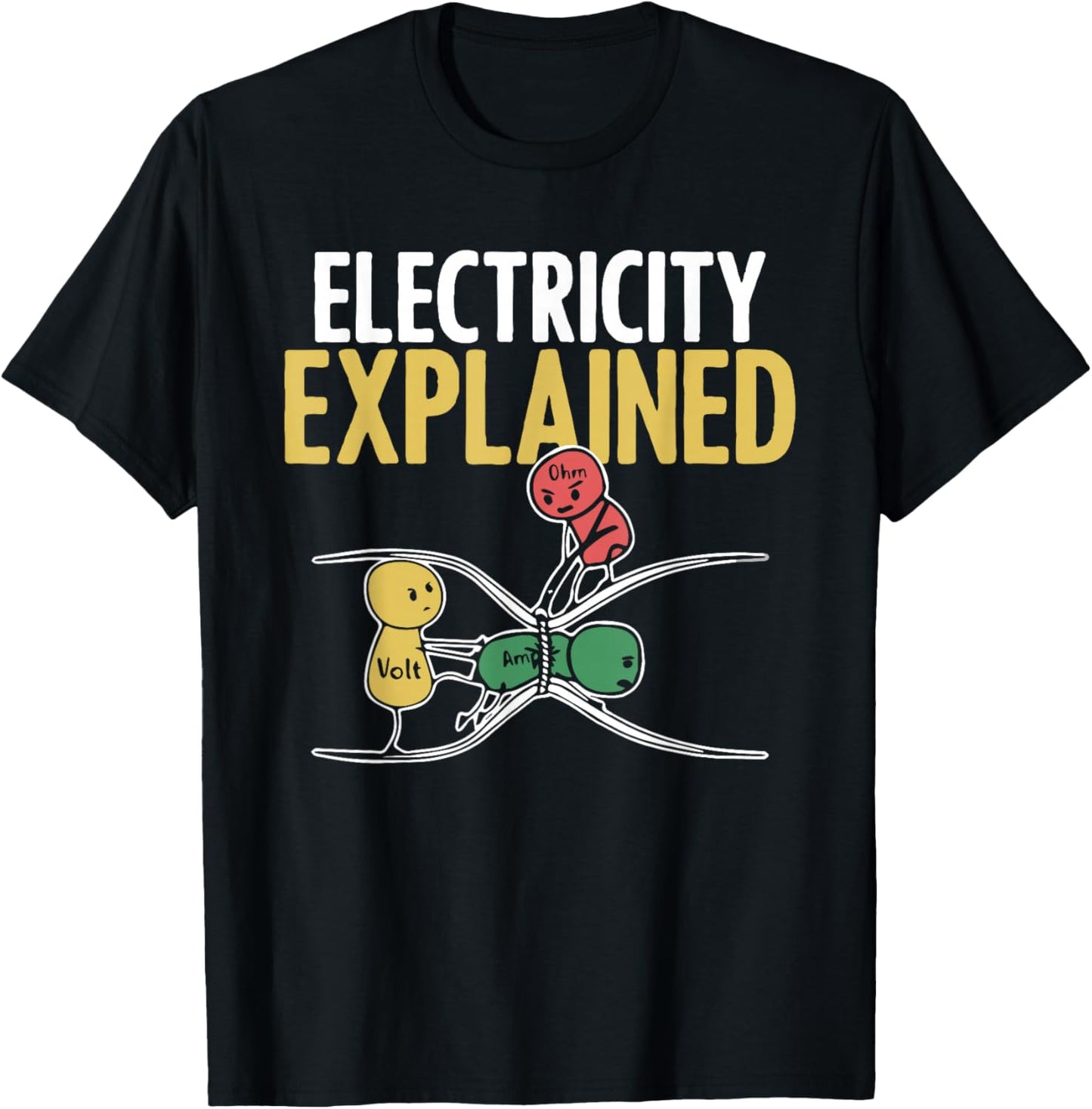 Electricity Explained Illustration Electrician Teacher Nerd T-Shirt - T-Shirt | Black