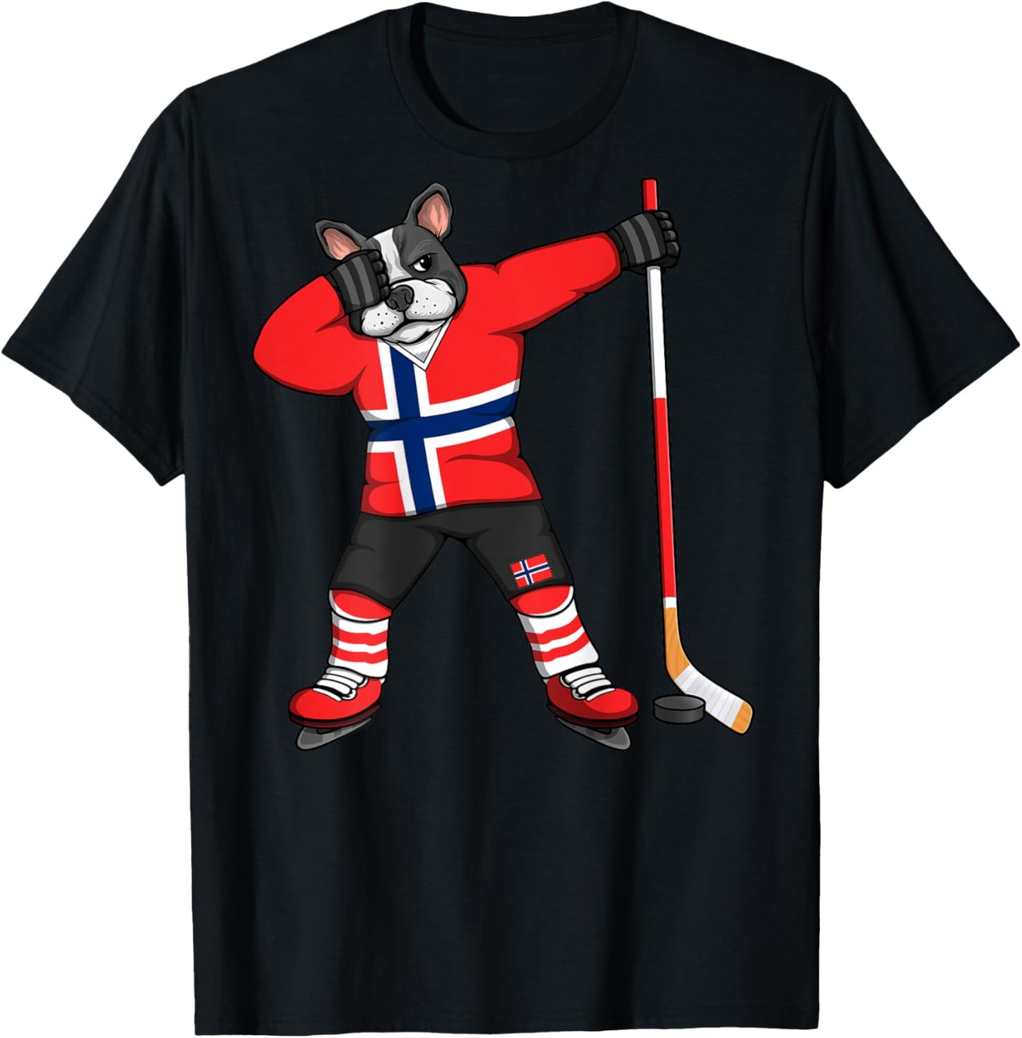 Dabbing French Bulldog Norway Ice Hockey Fans Jersey Sport Men Women Kids T-Shirt - T-Shirt | Black