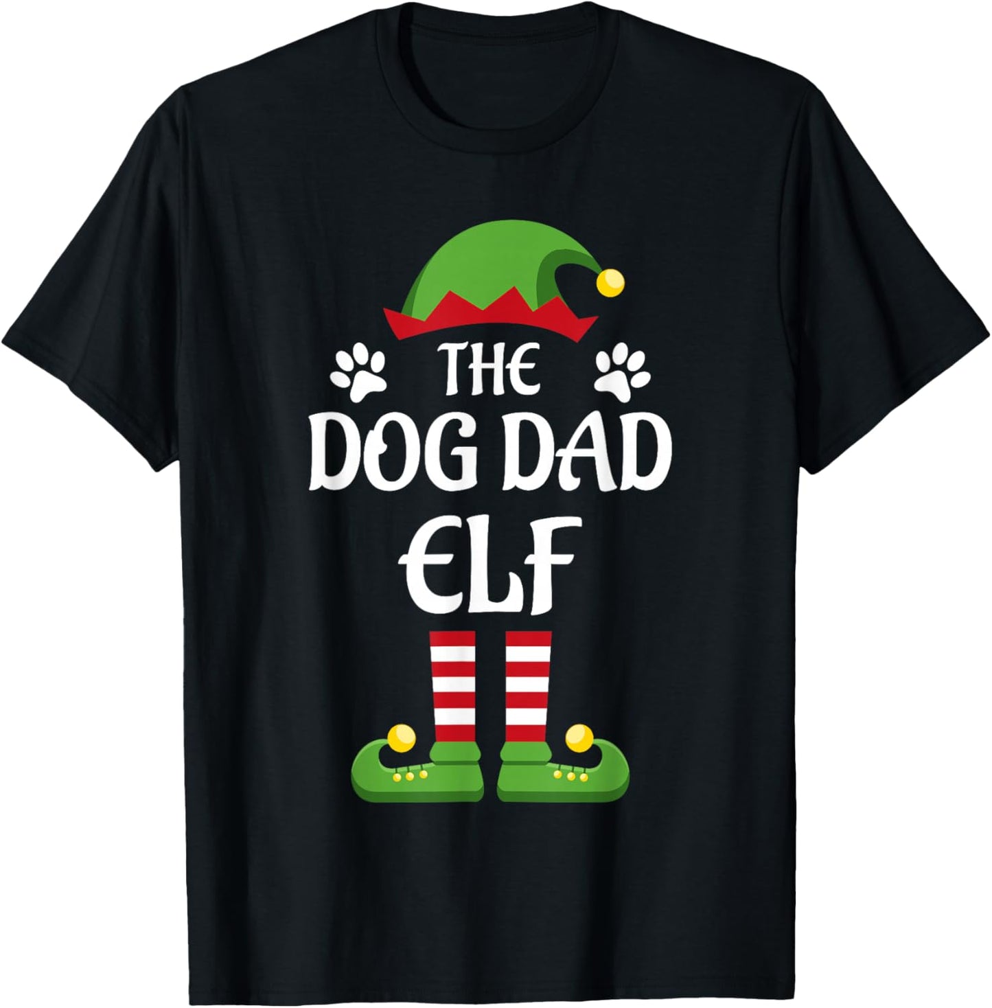 Dog Dad Elf Family Matching Group Christmas T-Shirt - T-Shirt | Black