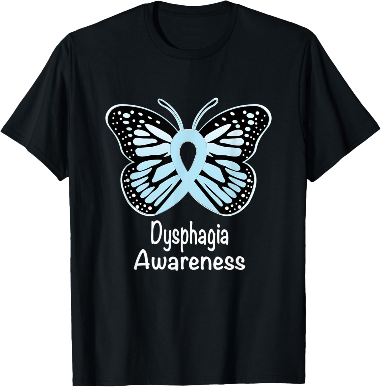 Dysphagia Awareness Warrior Support Light Blue Ribbon T-Shirt - T-Shirt | Black