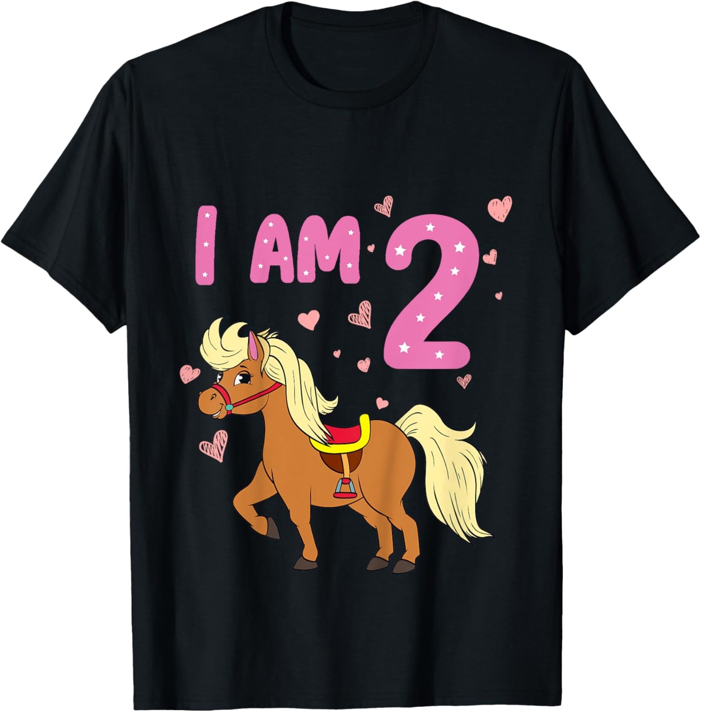 Pony Girl 2nd Birthday Horse 2 Years Old Girls Pony Birthday T-Shirt - T-Shirt | Black