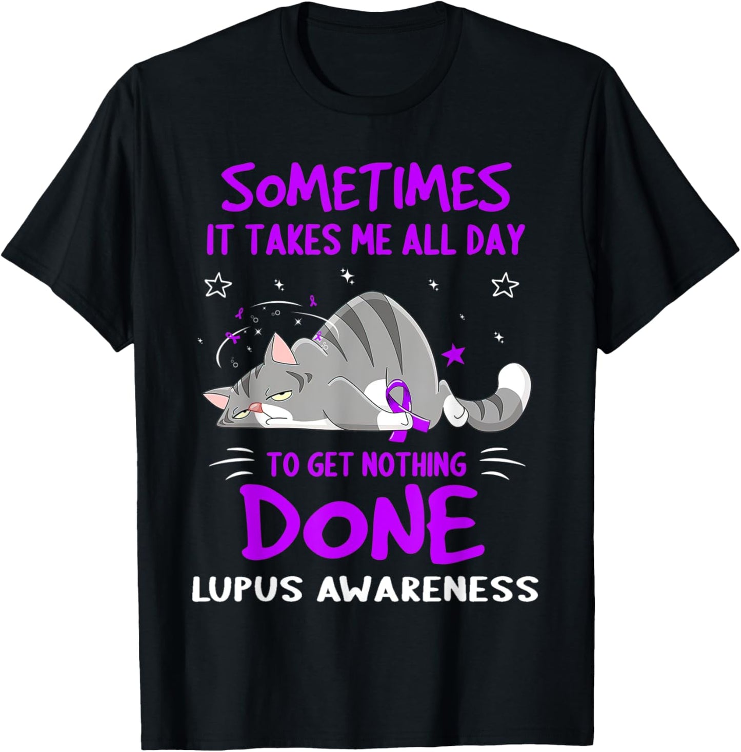 Lupus Awareness Cat Ribbon T-Shirt - T-Shirt | Black