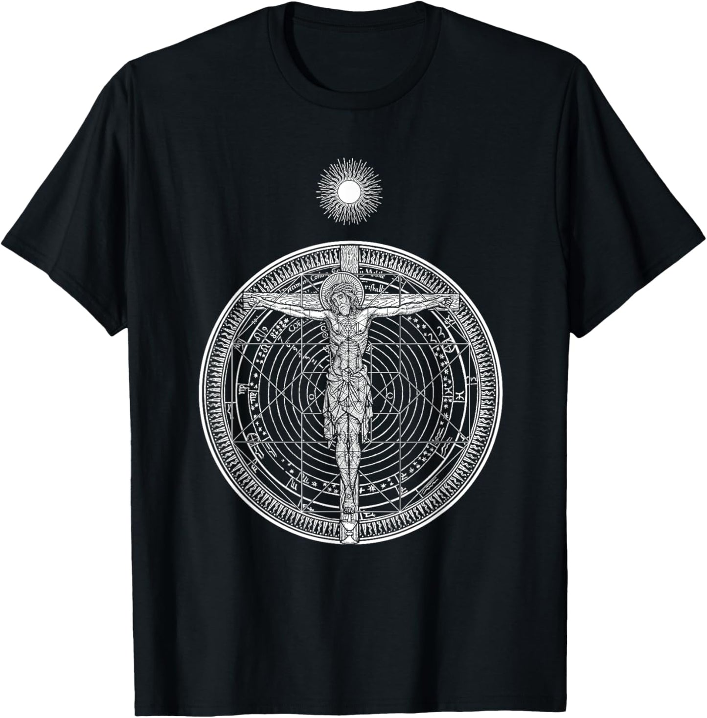 CRUCIFIXION Hypercube Cosmic Christ Crucifix Mandala Sun God T-Shirt - T-Shirt | Black