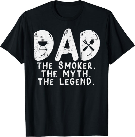 Dad Smoker Myth Legend Bbq Grilling Smoking Father Daddy Men T-Shirt - T-Shirt | Black