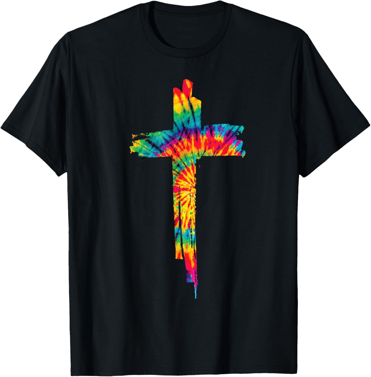 Jesus Christian Cross Tie Dye Rainbow Religious Bible Faith T-Shirt - T-Shirt | Black