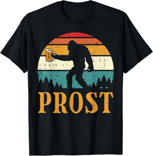 Oktoberfest Bigfoot Sasquatch Prost Retro German Men Women T-Shirt - T-Shirt | Black