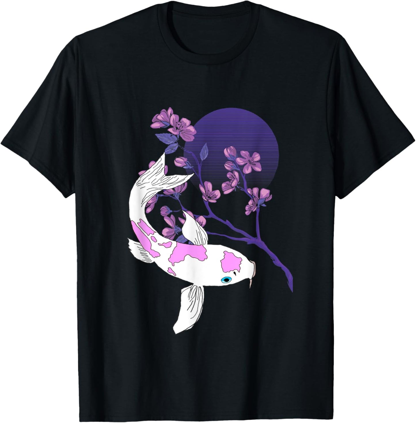 Koi Japanese Koi Carp Full Moon Cherry Blossom Nishikigoi T-Shirt - T-Shirt | Black