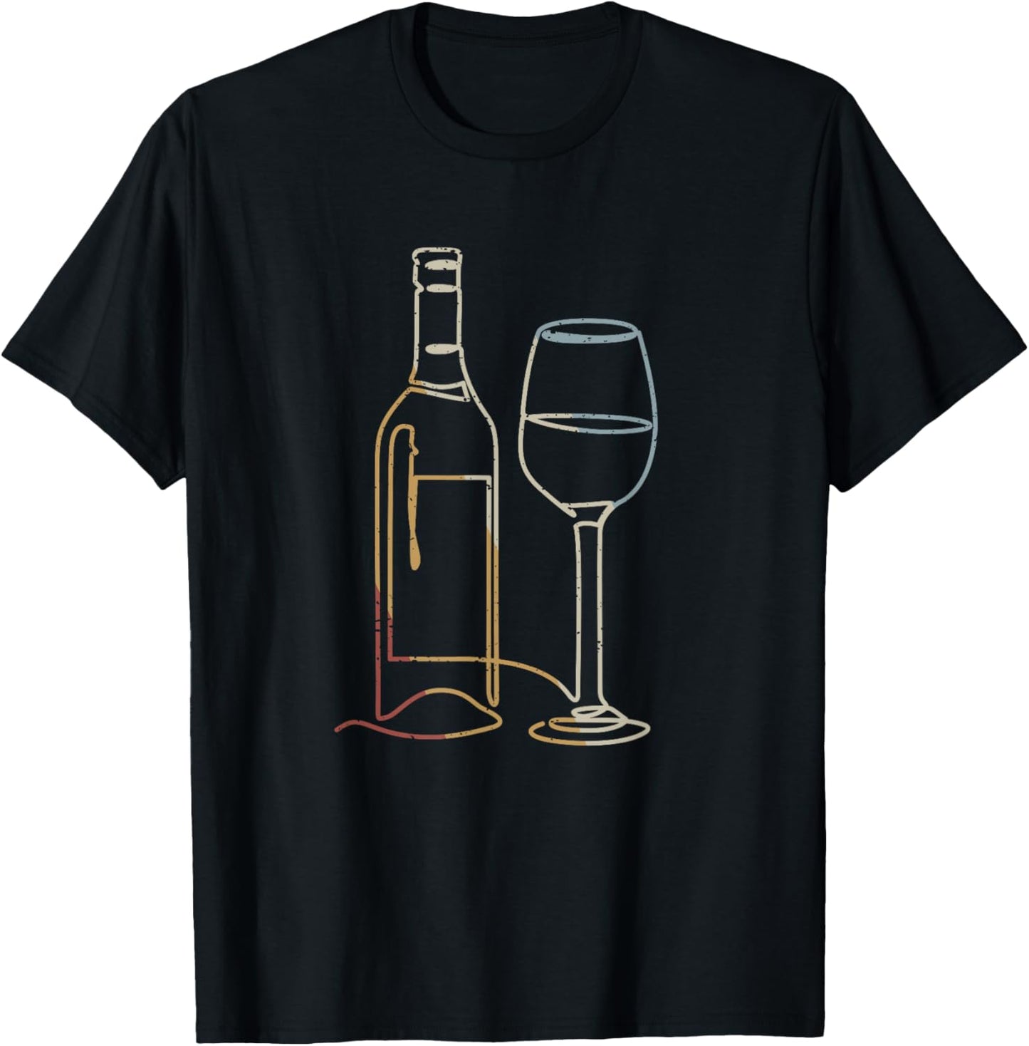 Wine Bottle Glass Line Art Retro Style Vintage T-Shirt - T-Shirt | Black