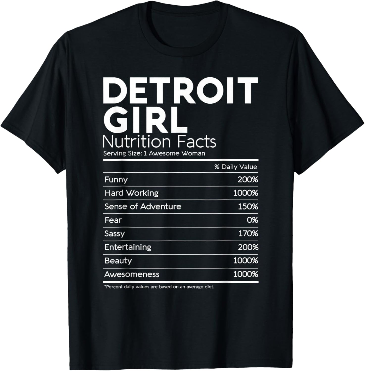 Detroit Girl Nutrition Facts Michigan Women Girl Funny Home T-Shirt - T-Shirt | Black