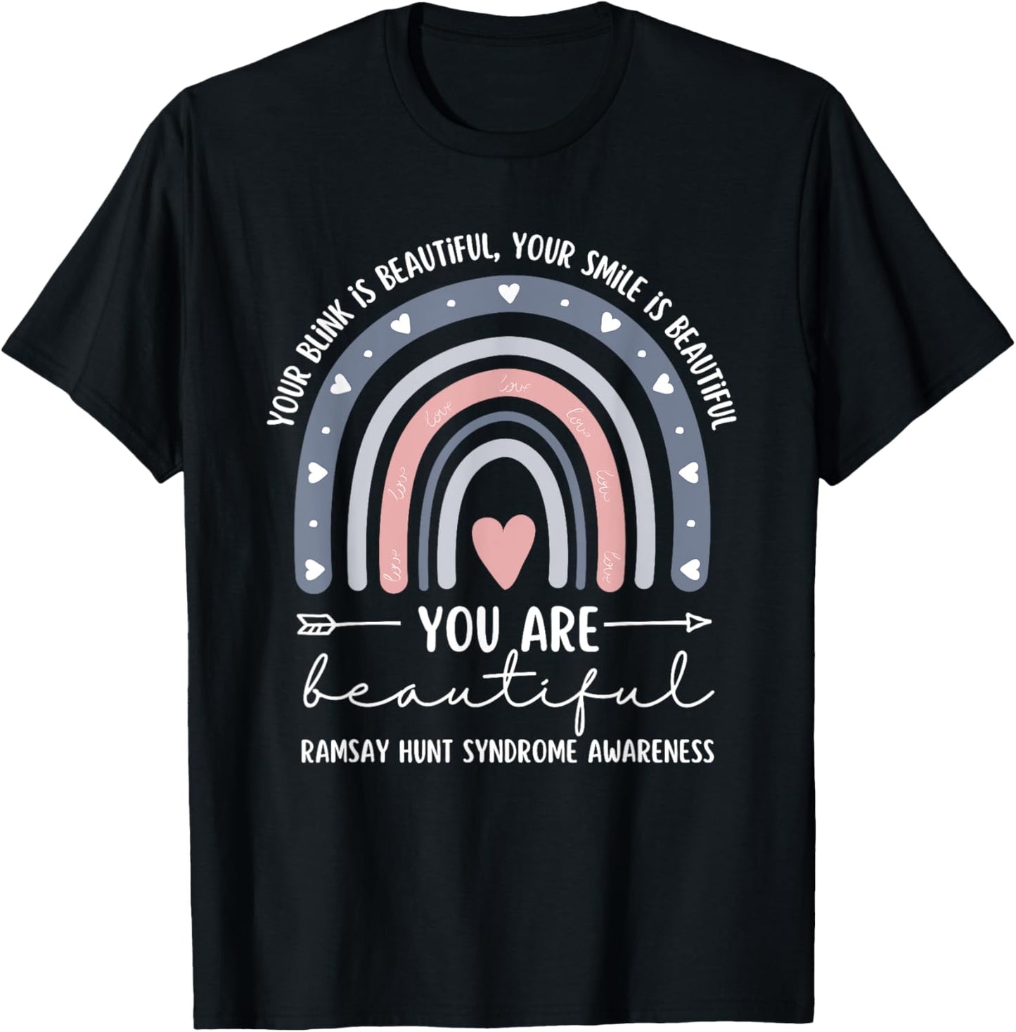 Ramsay Hunt Syndrome Awareness Cute Boho Rainbow Retro Women T-Shirt - T-Shirt | Black