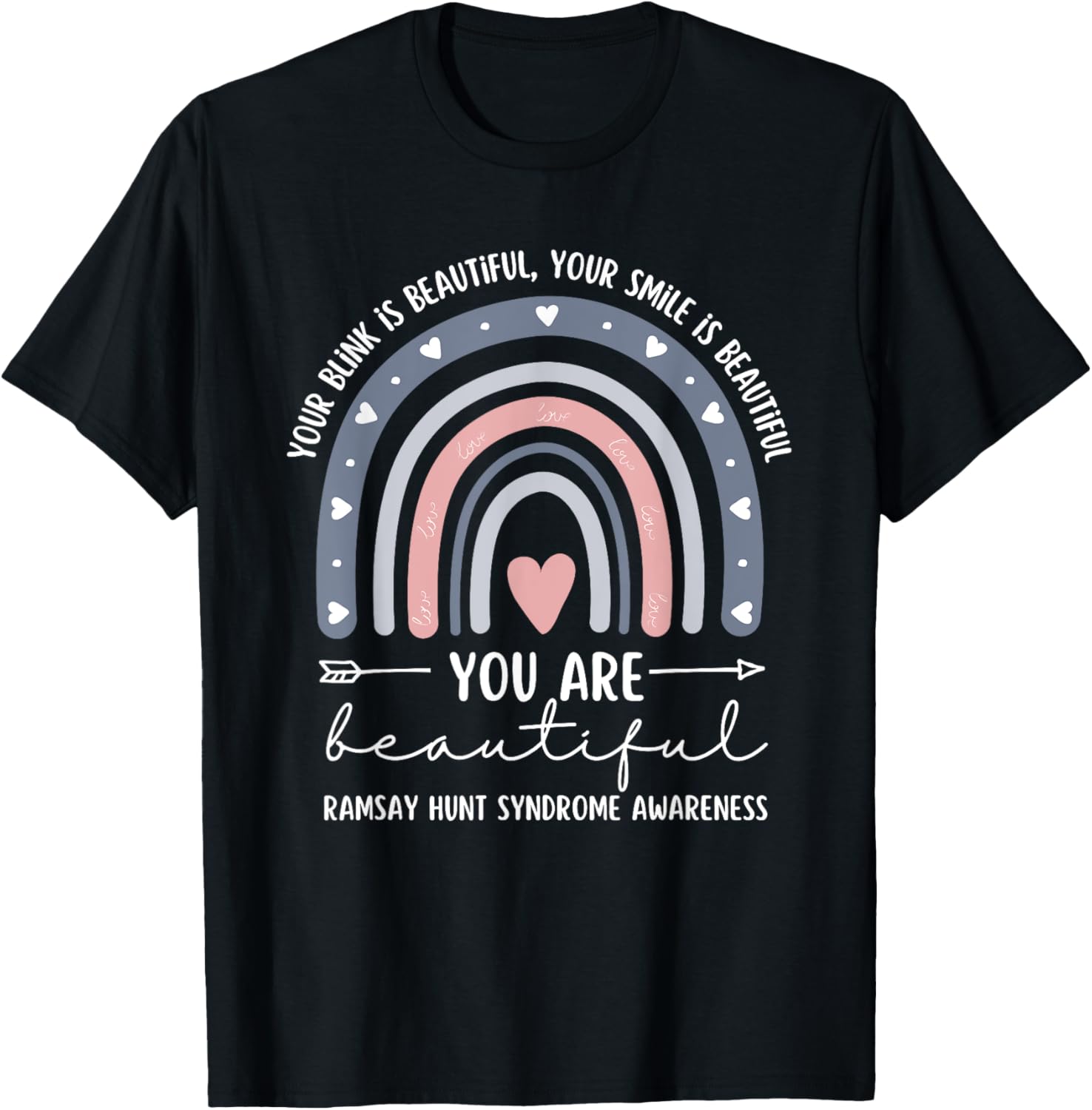 Ramsay Hunt Syndrome Awareness Cute Boho Rainbow Retro Women T-Shirt - T-Shirt | Black