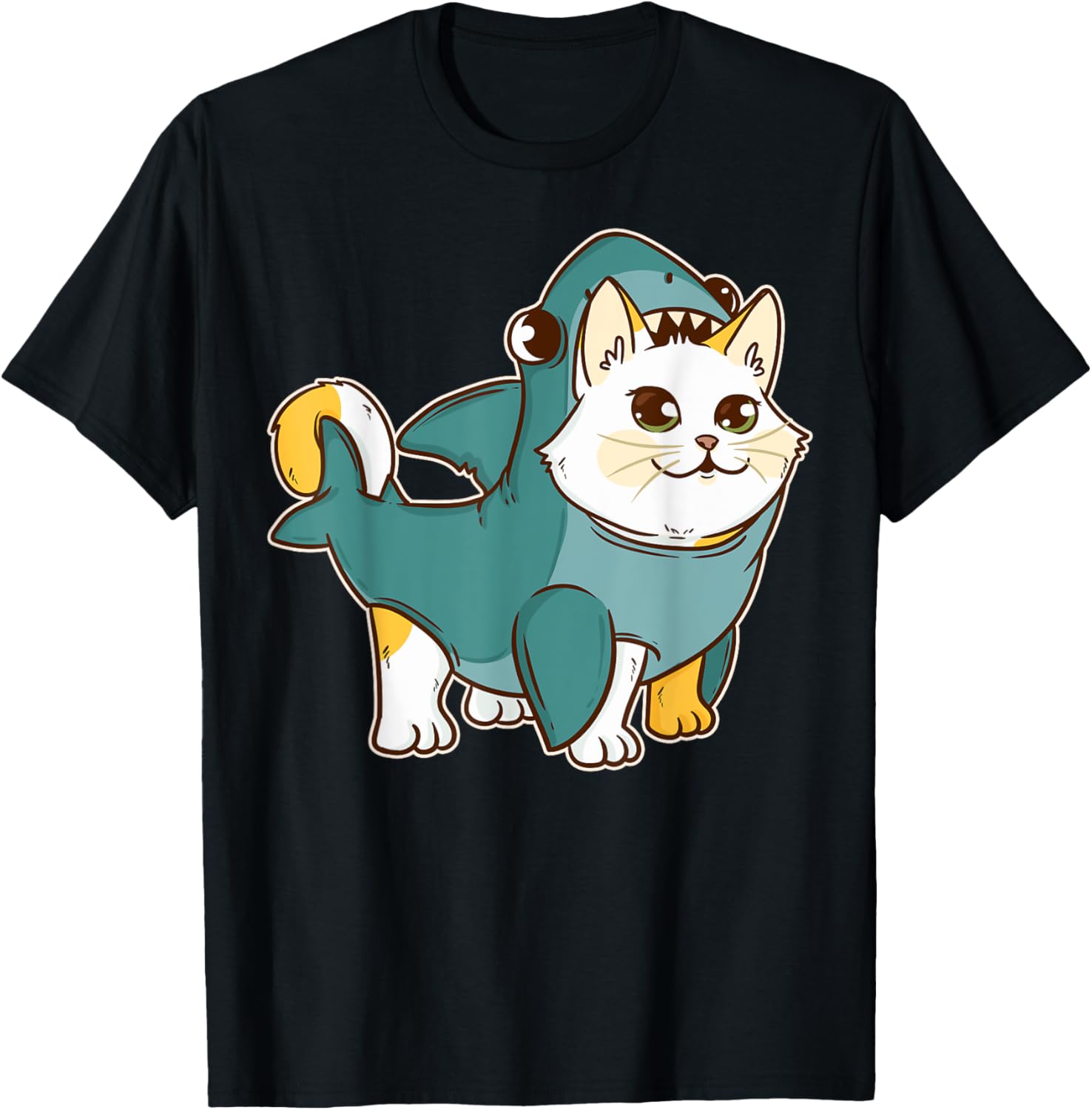 Cat Shark Kawaii Kitten Funny Halloween Costume Men Women Kids T-Shirt - T-Shirt | Black