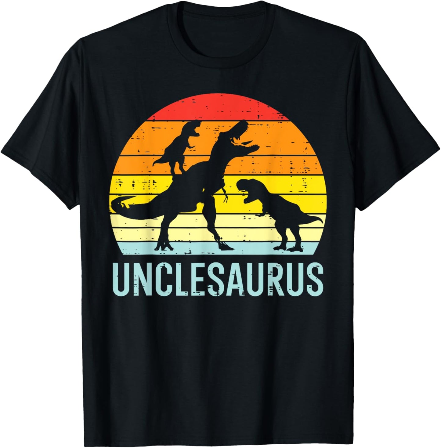 Unclesaurus Trex Uncle Sunset Retro Fathers Day Dinosaur Men T-Shirt - T-Shirt | Black