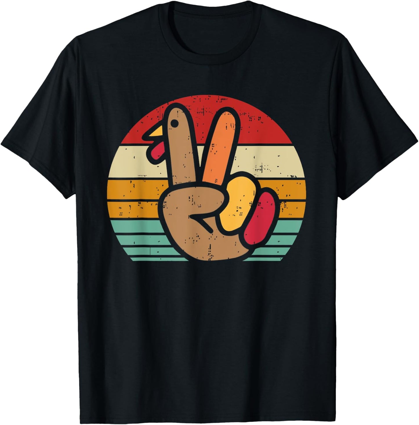 Peace Sign Turkey Hand Thanksgiving Retro Vintage Men Women T-Shirt - T-Shirt | Black