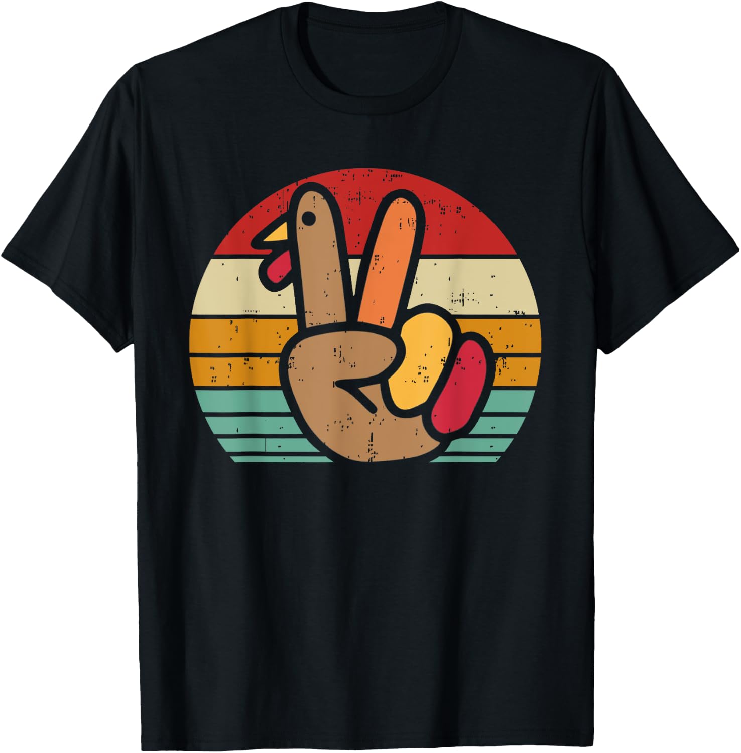 Peace Sign Turkey Hand Thanksgiving Retro Vintage Men Women T-Shirt - T-Shirt | Black