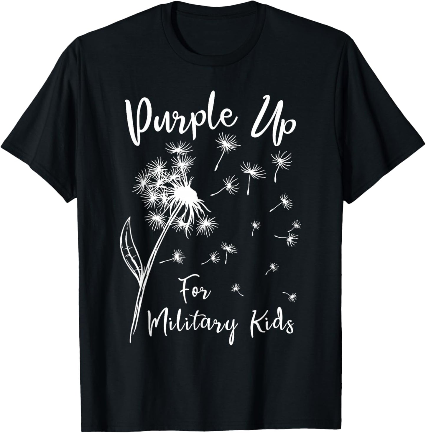 Dandelion Purple Up For Military Kids Army Child Month T-Shirt - T-Shirt | Black