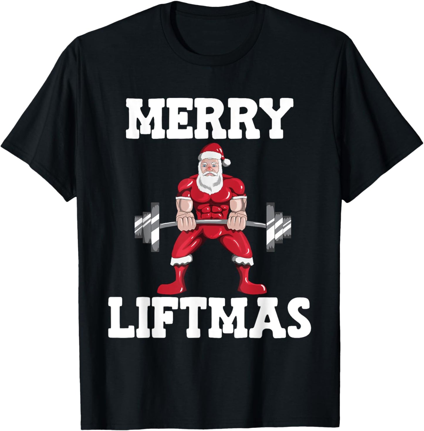 Christmas Santa Claus With Weight Lifter Powerlifting T-Shirt - T-Shirt | Black
