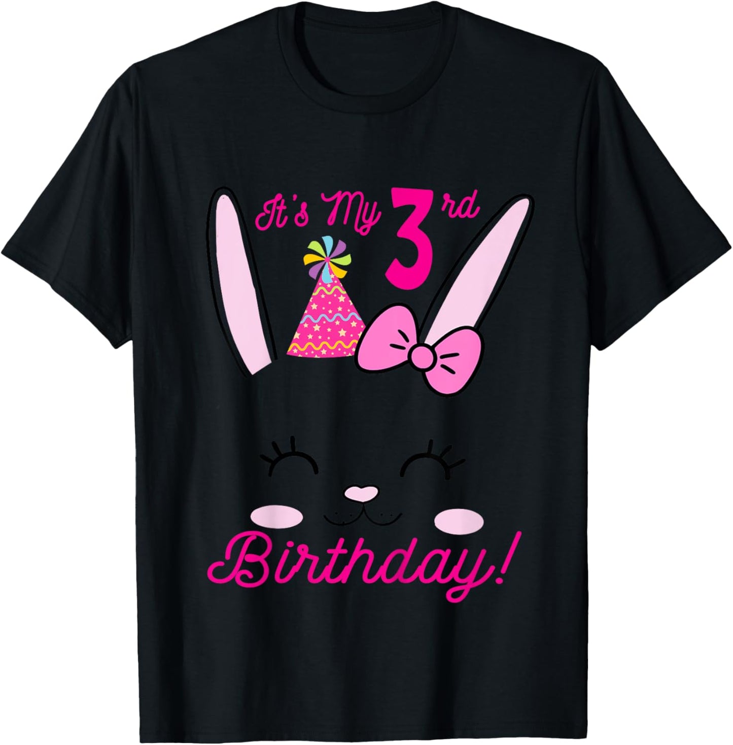 Its My 3rd Birthday Girl Bunny Rabbit theme Party (three) T-Shirt - T-Shirt | Black