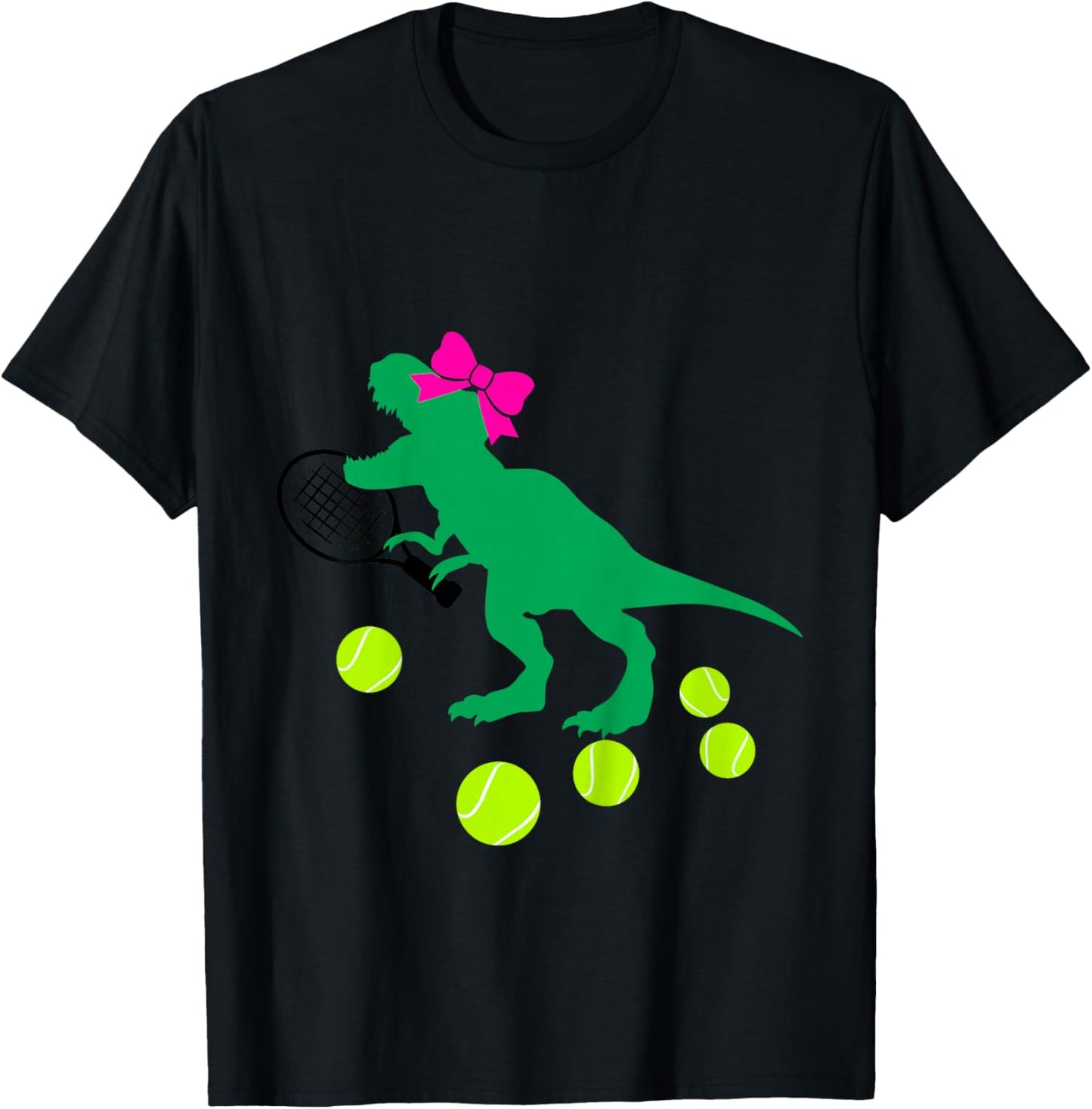 Girls Tennis Dinosaur with Bow for Toddler and Baby Dino T-Shirt - T-Shirt | Black