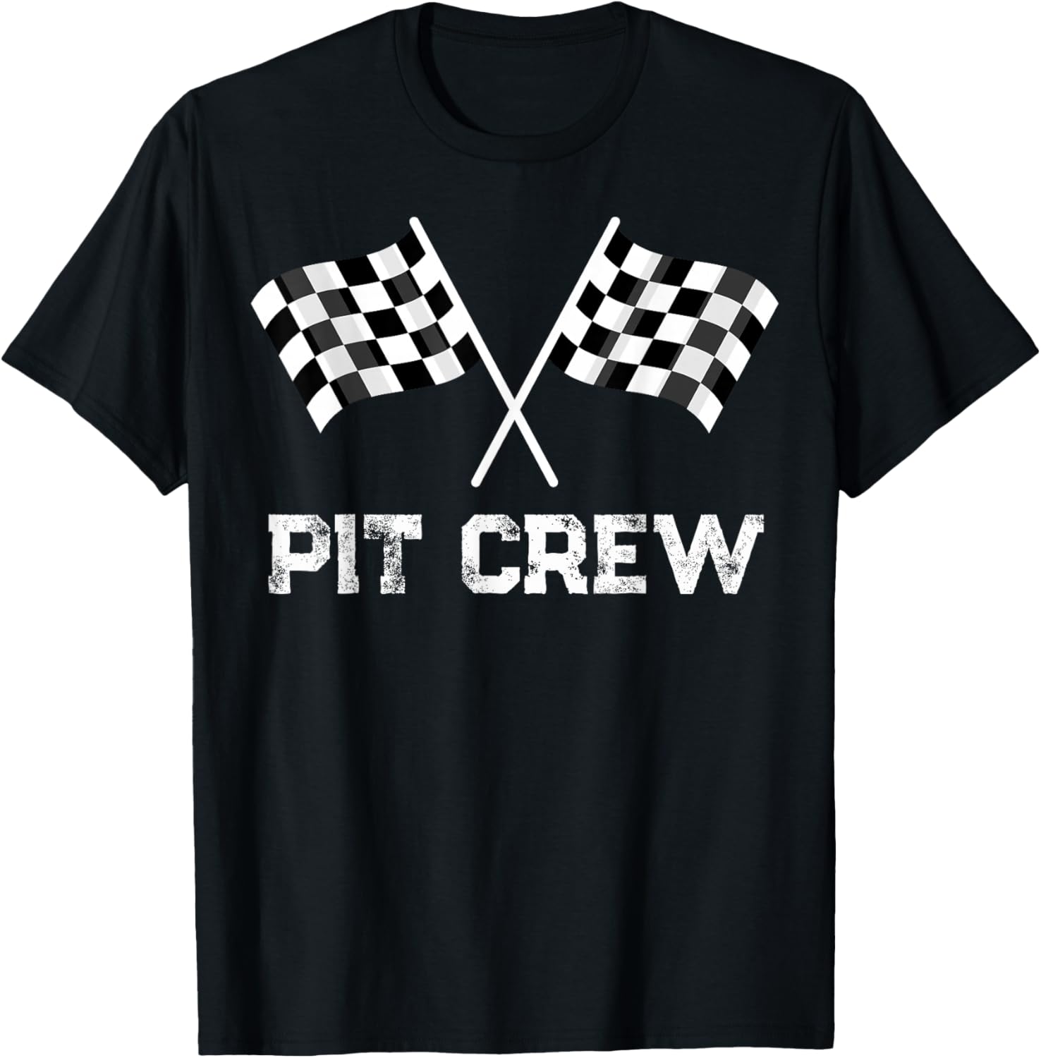PIT CREW Race Car Auto Racing Checkered Flag Team Family T-Shirt - T-Shirt | Black