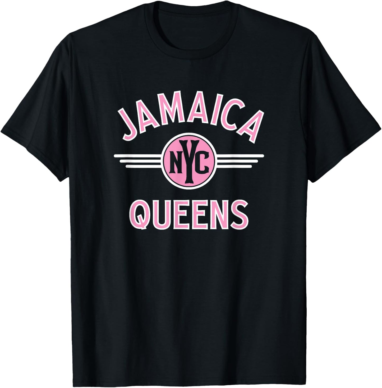 Jamaica Queens NYC Circle Pink Print T-Shirt - T-Shirt | Black