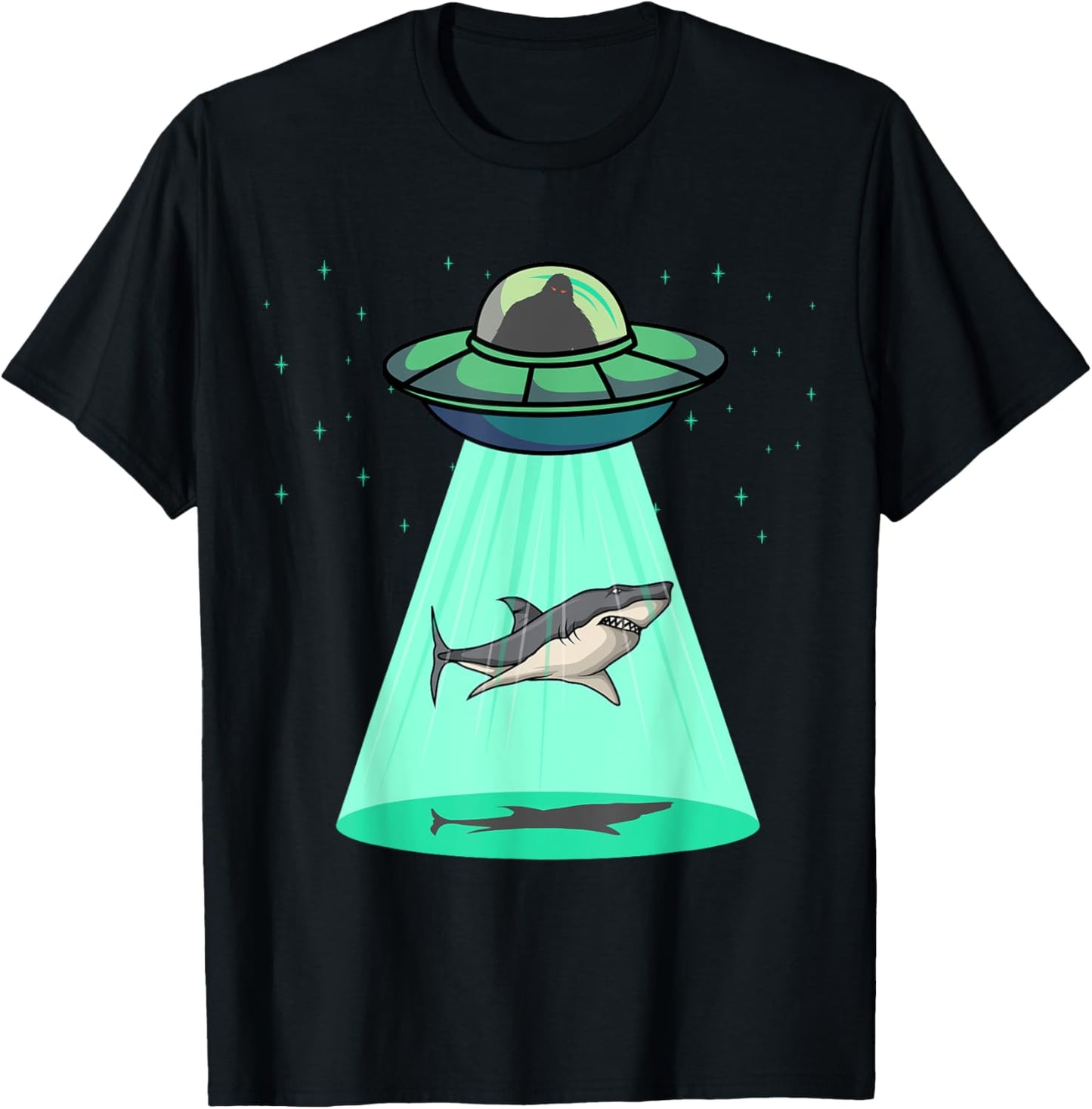 Megalodon Giant Shark Alien Abduction T-Shirt - T-Shirt | Black