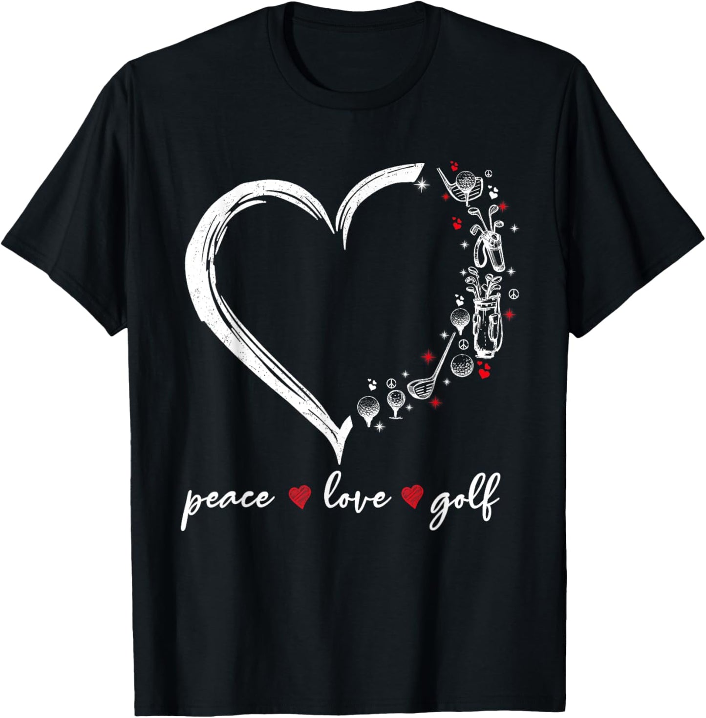 Heart Peace Love Golf Player Sport Lovers Outfit T-Shirt - T-Shirt | Black
